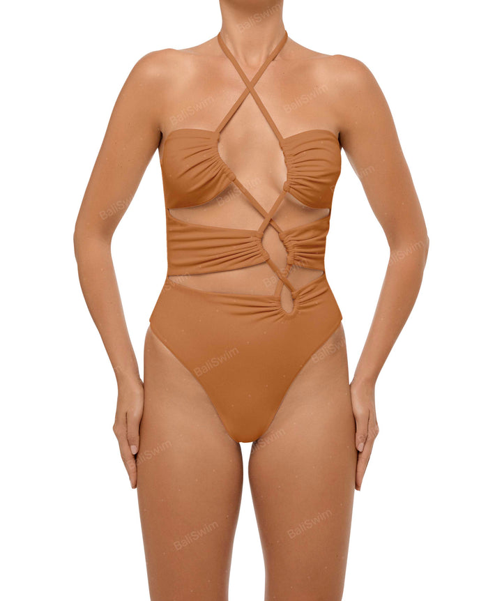 BSWS-S59 Bandeau Halter Asymmetrical Tunnel One Piece