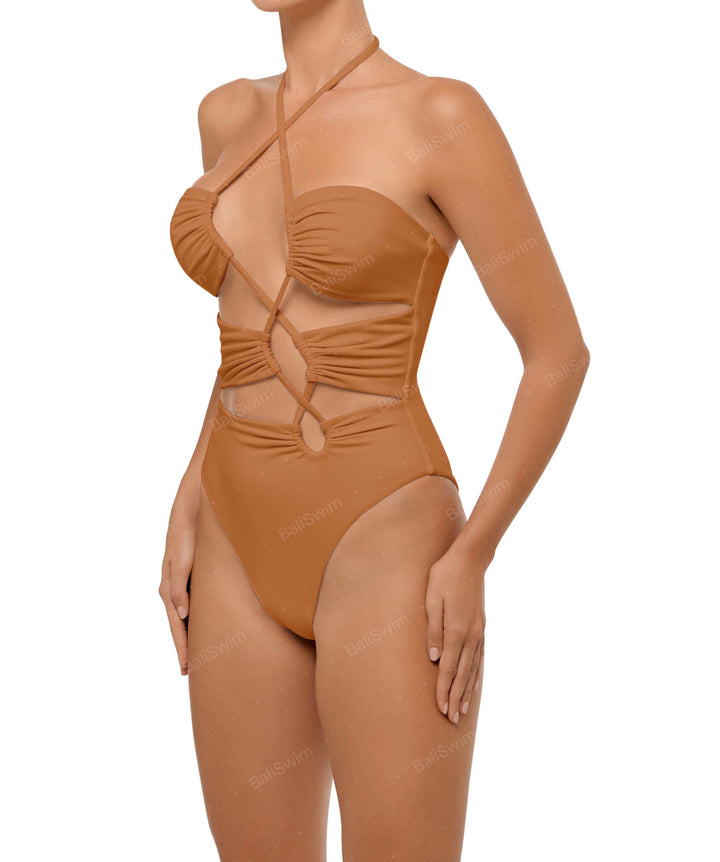 BSWS-S59 Bandeau Halter Asymmetrical Tunnel One Piece
