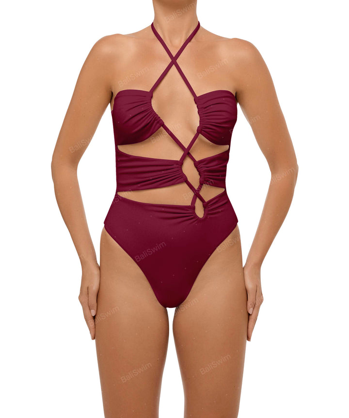BSWS-S59 Bandeau Halter Asymmetrical Tunnel One Piece