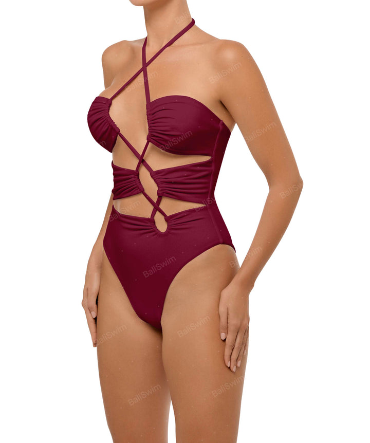 BSWS-S59 Bandeau Halter Asymmetrical Tunnel One Piece