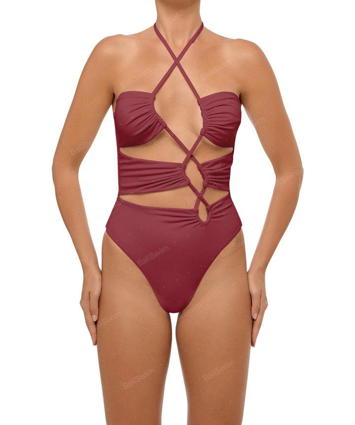 BSWS-S59 Bandeau Halter Asymmetrical Tunnel One Piece