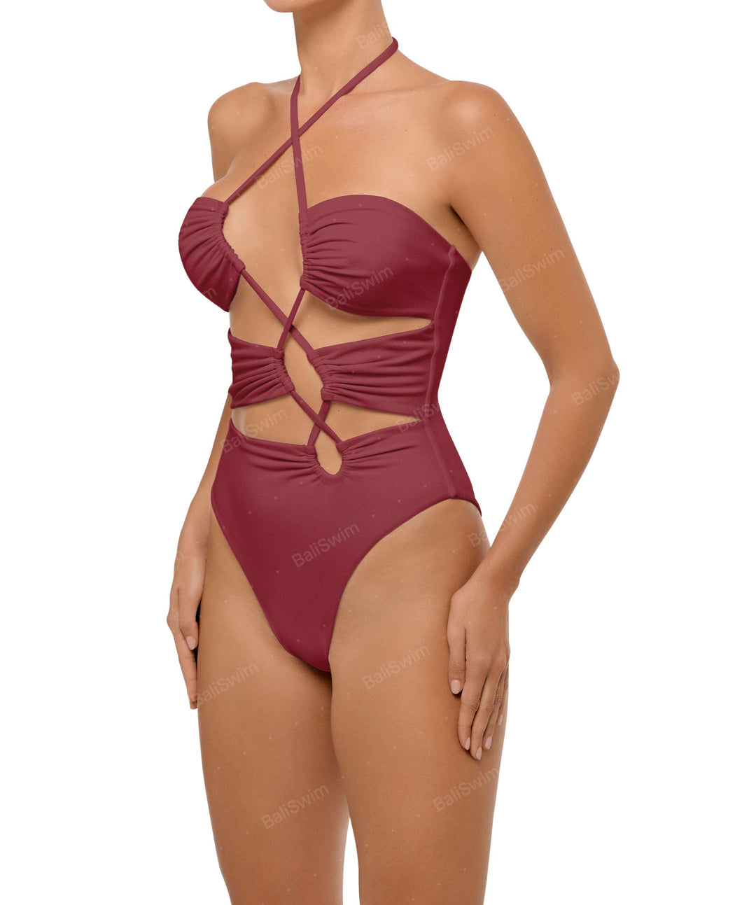 BSWS-S59 Bandeau Halter Asymmetrical Tunnel One Piece
