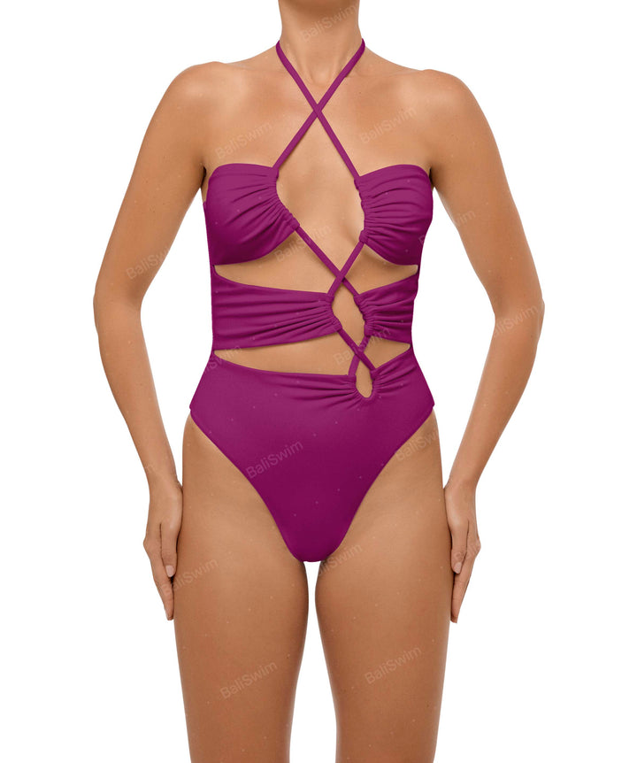 BSWS-S59 Bandeau Halter Asymmetrical Tunnel One Piece