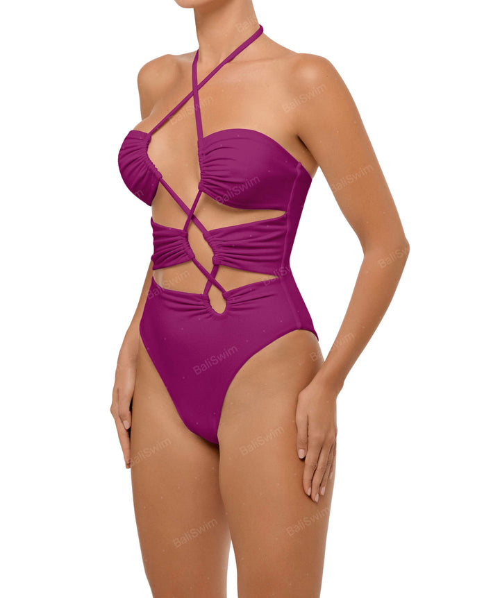 BSWS-S59 Bandeau Halter Asymmetrical Tunnel One Piece