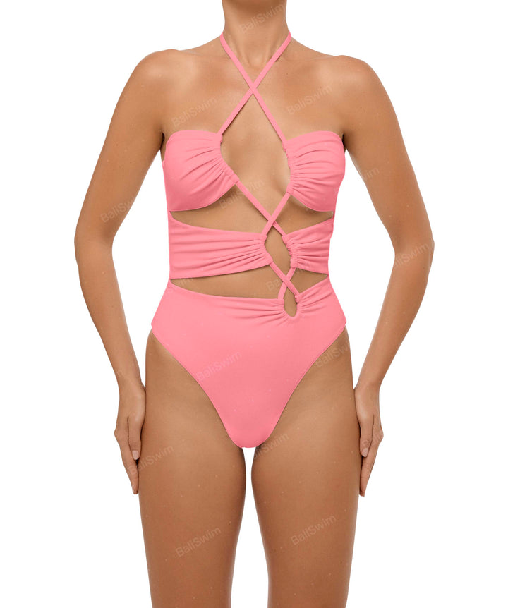 BSWS-S59 Bandeau Halter Asymmetrical Tunnel One Piece