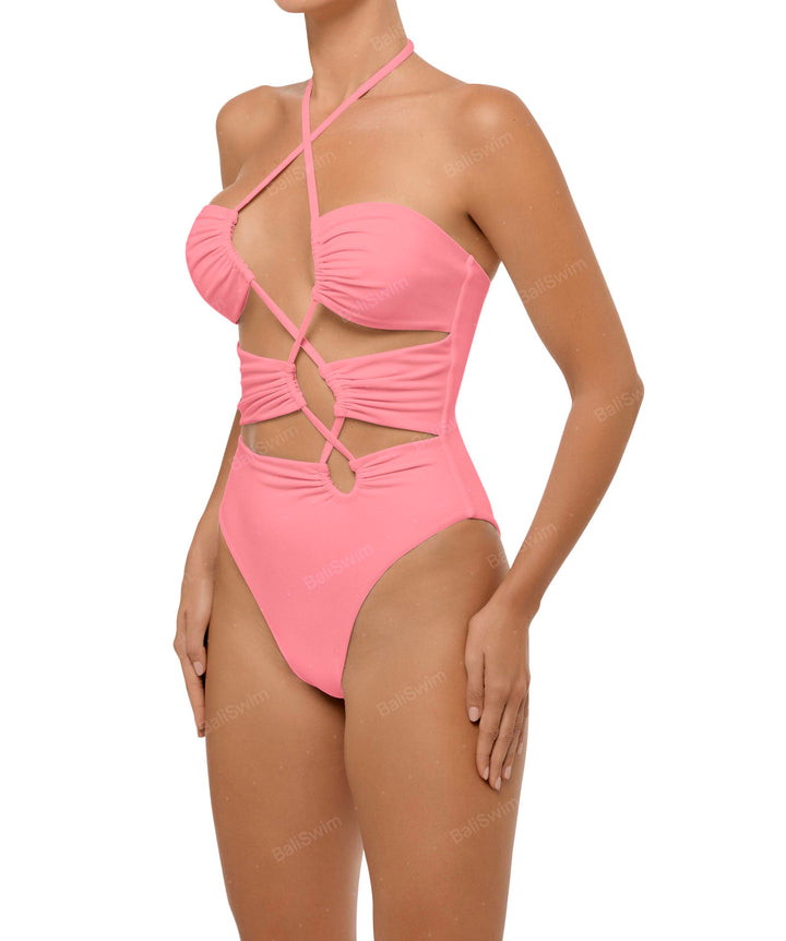BSWS-S59 Bandeau Halter Asymmetrical Tunnel One Piece