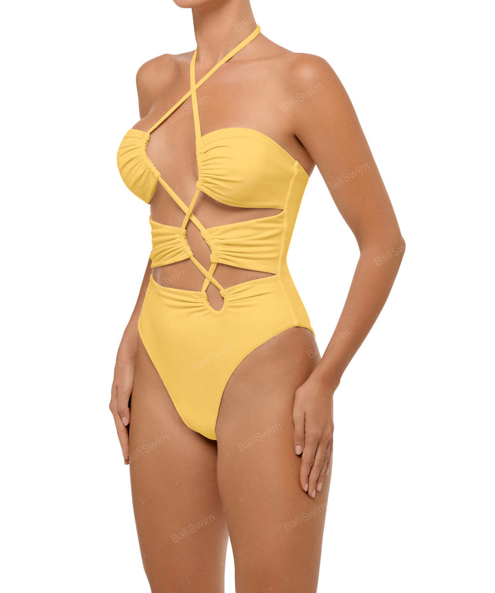 BSWS-S59 Bandeau Halter Asymmetrical Tunnel One Piece