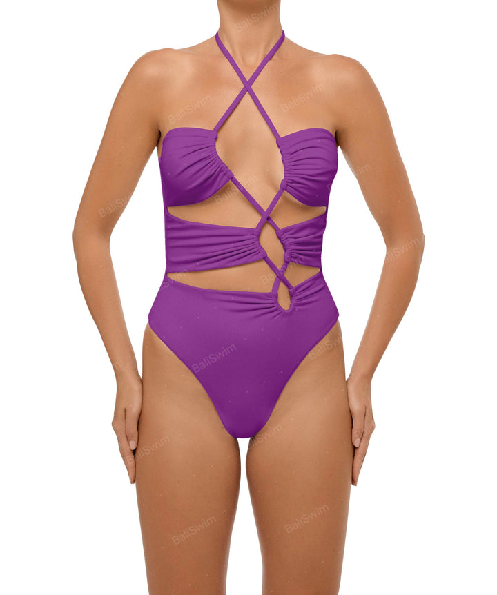 BSWS-S59 Bandeau Halter Asymmetrical Tunnel One Piece