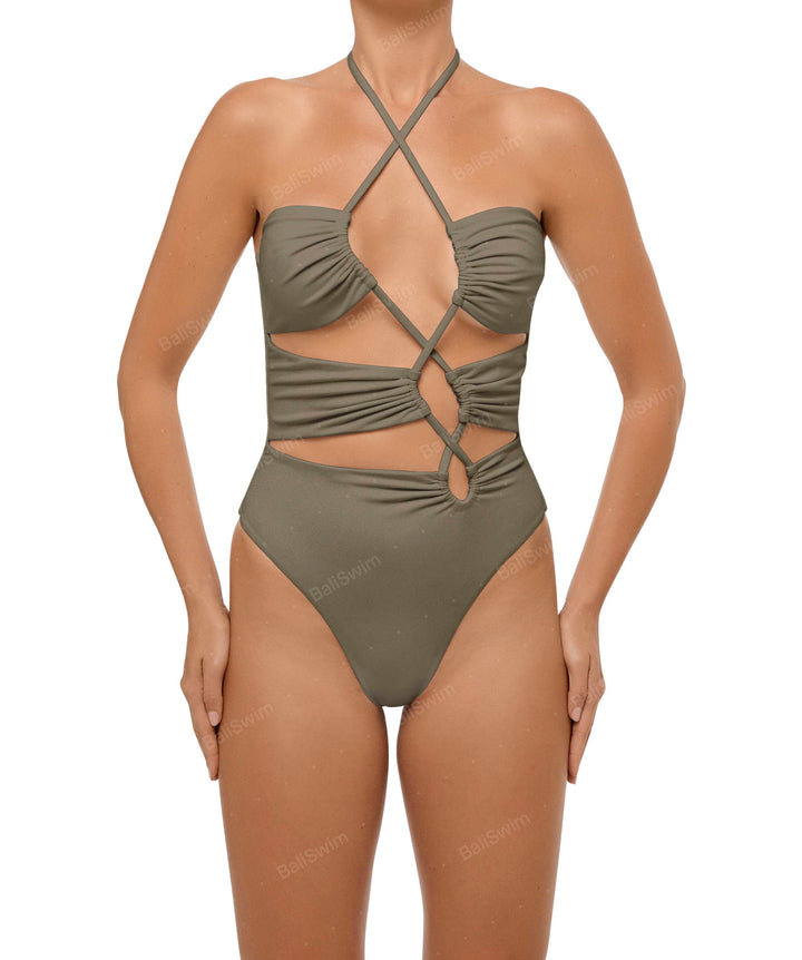 BSWS-S59 Bandeau Halter Asymmetrical Tunnel One Piece