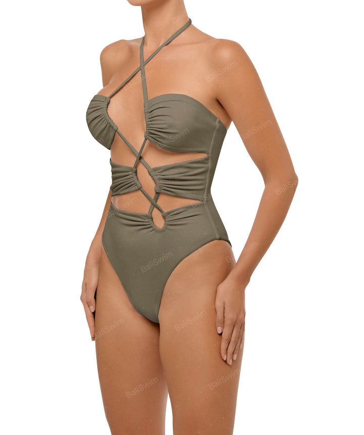BSWS-S59 Bandeau Halter Asymmetrical Tunnel One Piece