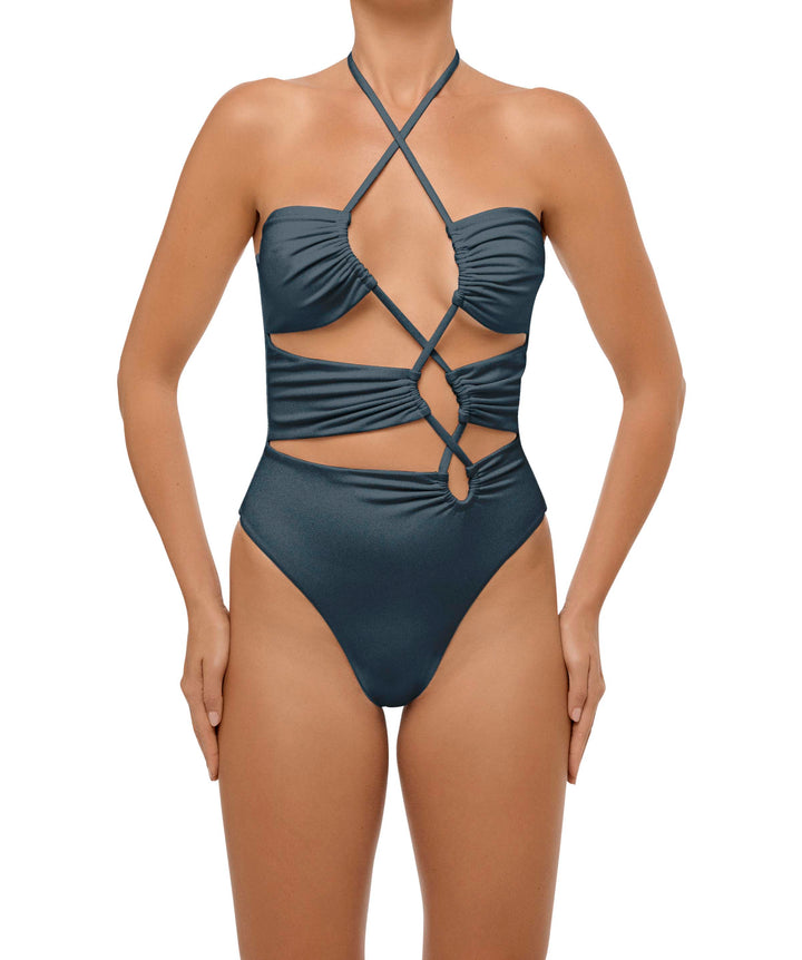 BSWS-S59 Bandeau Halter Asymmetrical Tunnel One Piece