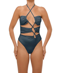BSWS-S59 Bandeau Halter Asymmetrical Tunnel One Piece