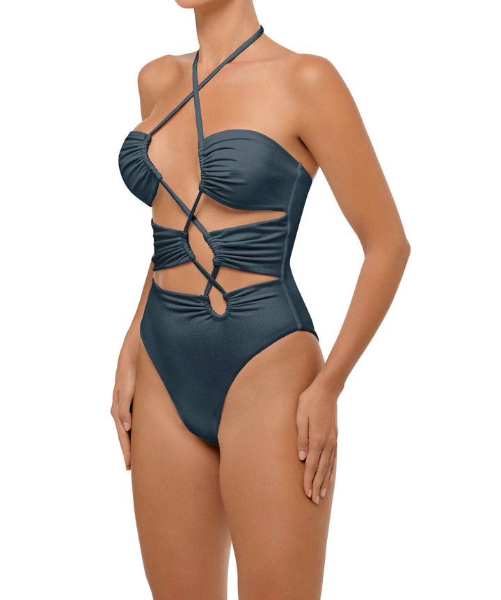 BSWS-S59 Bandeau Halter Asymmetrical Tunnel One Piece