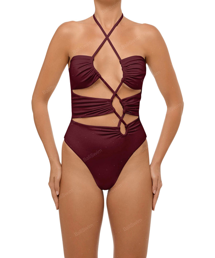 BSWS-S59 Bandeau Halter Asymmetrical Tunnel One Piece