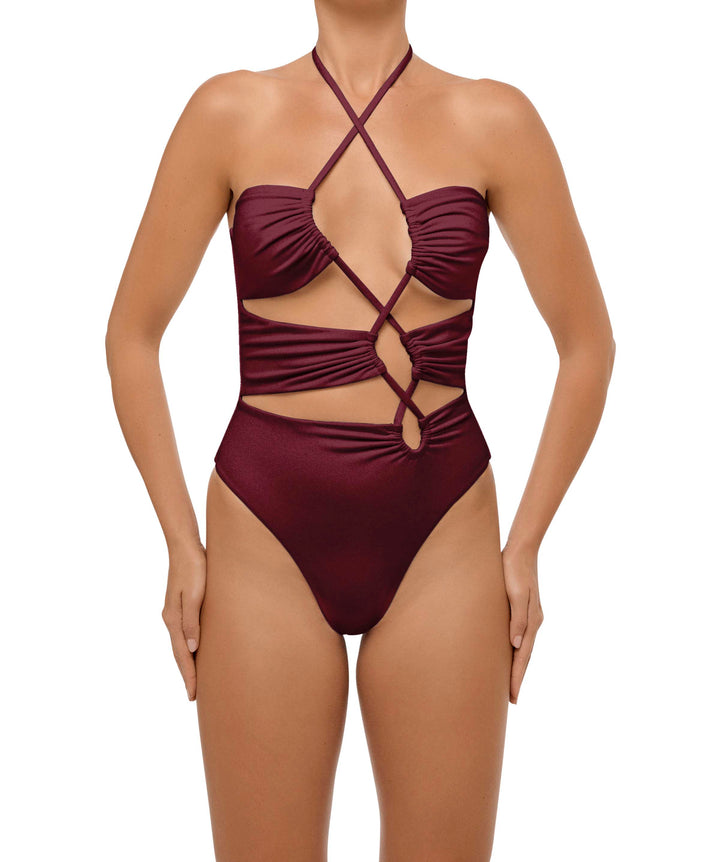 BSWS-S59 Bandeau Halter Asymmetrical Tunnel One Piece