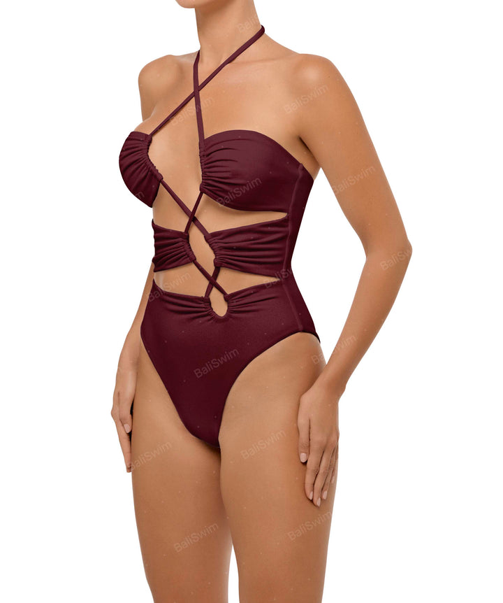BSWS-S59 Bandeau Halter Asymmetrical Tunnel One Piece