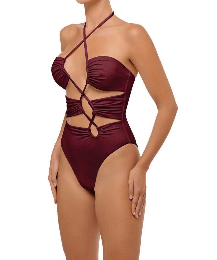 BSWS-S59 Bandeau Halter Asymmetrical Tunnel One Piece