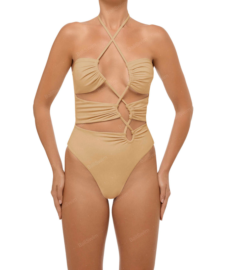 BSWS-S59 Bandeau Halter Asymmetrical Tunnel One Piece