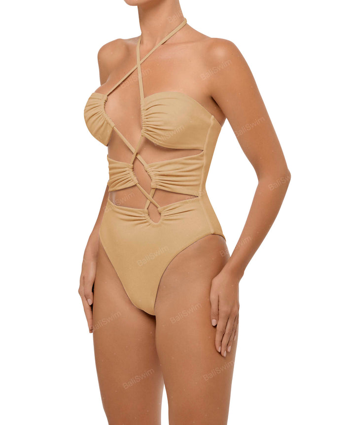 BSWS-S59 Bandeau Halter Asymmetrical Tunnel One Piece