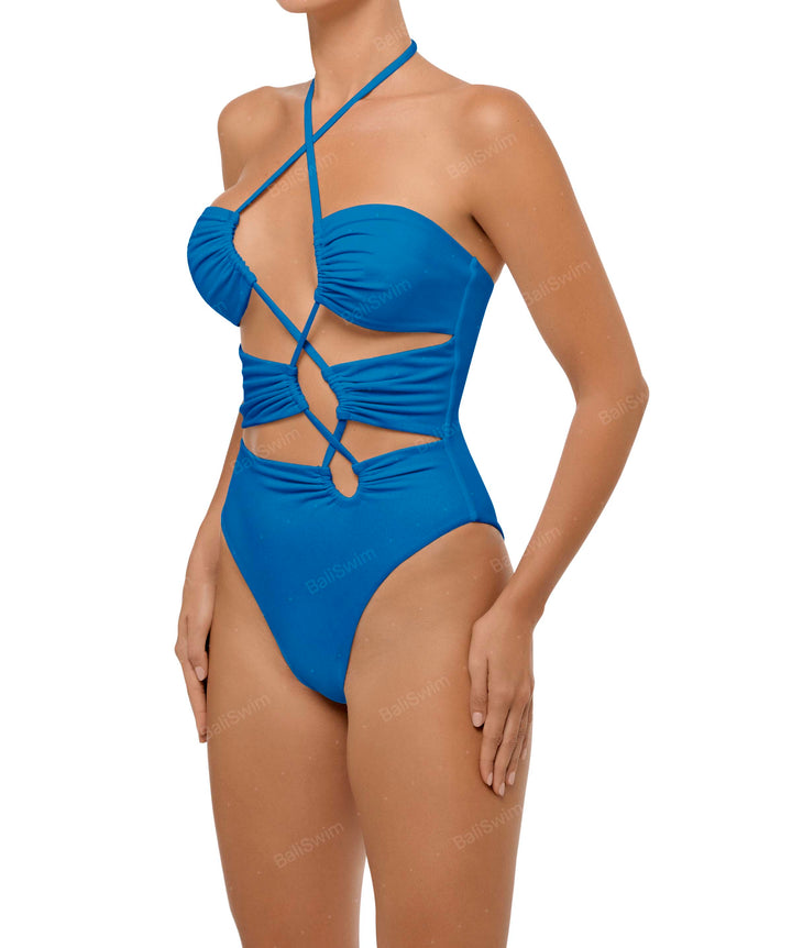 BSWS-S59 Bandeau Halter Asymmetrical Tunnel One Piece