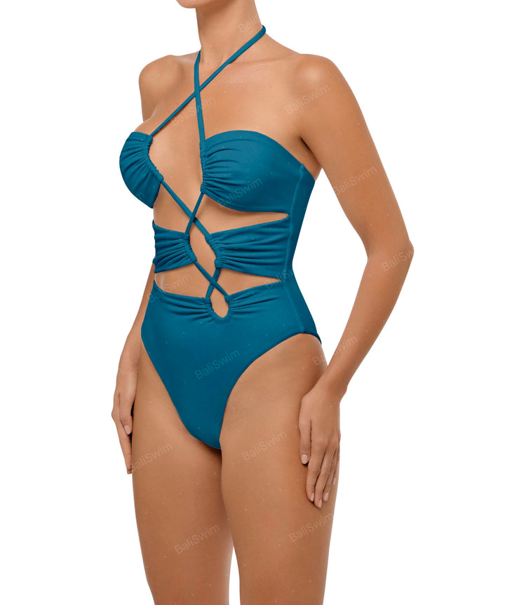 BSWS-S59 Bandeau Halter Asymmetrical Tunnel One Piece