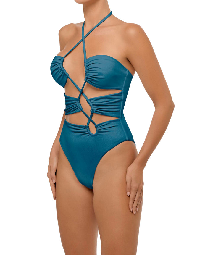 BSWS-S59 Bandeau Halter Asymmetrical Tunnel One Piece
