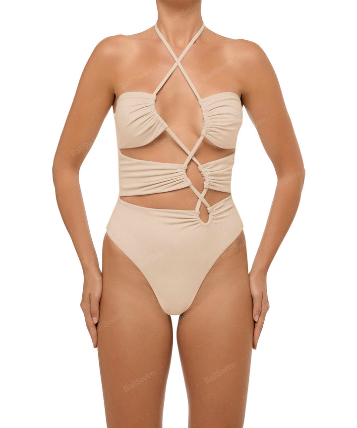 BSWS-S59 Bandeau Halter Asymmetrical Tunnel One Piece