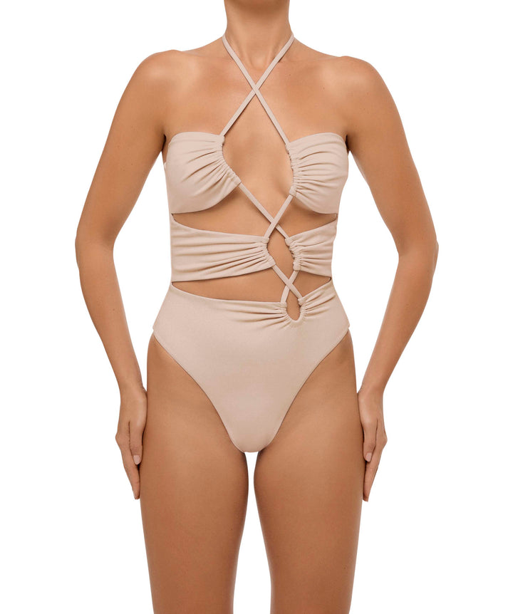 BSWS-S59 Bandeau Halter Asymmetrical Tunnel One Piece