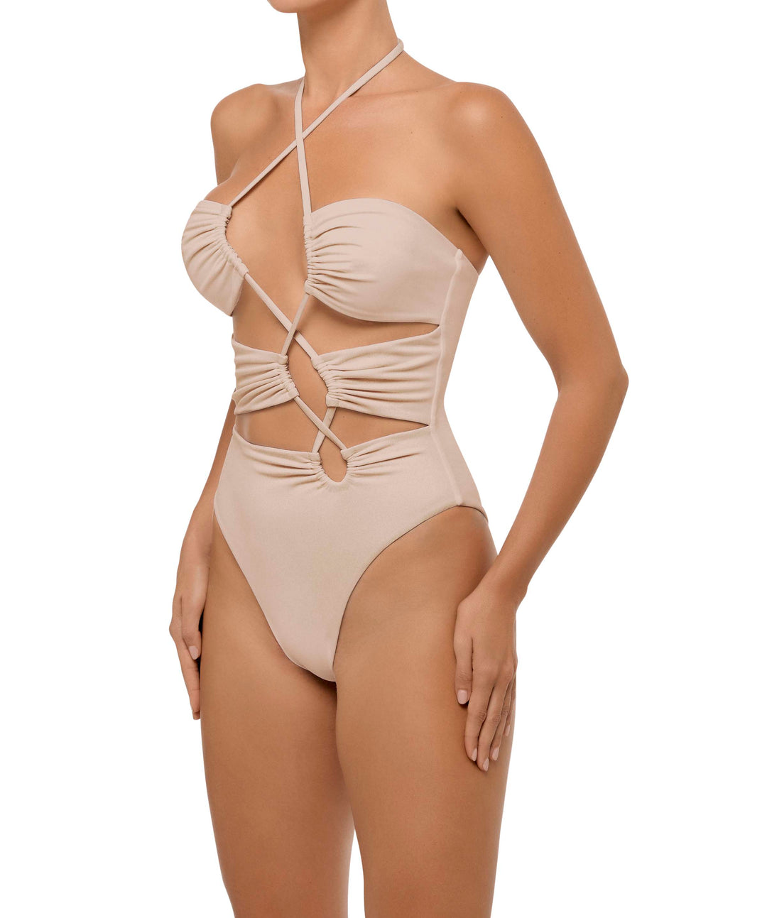 BSWS-S59 Bandeau Halter Asymmetrical Tunnel One Piece