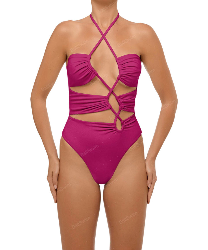 BSWS-S59 Bandeau Halter Asymmetrical Tunnel One Piece