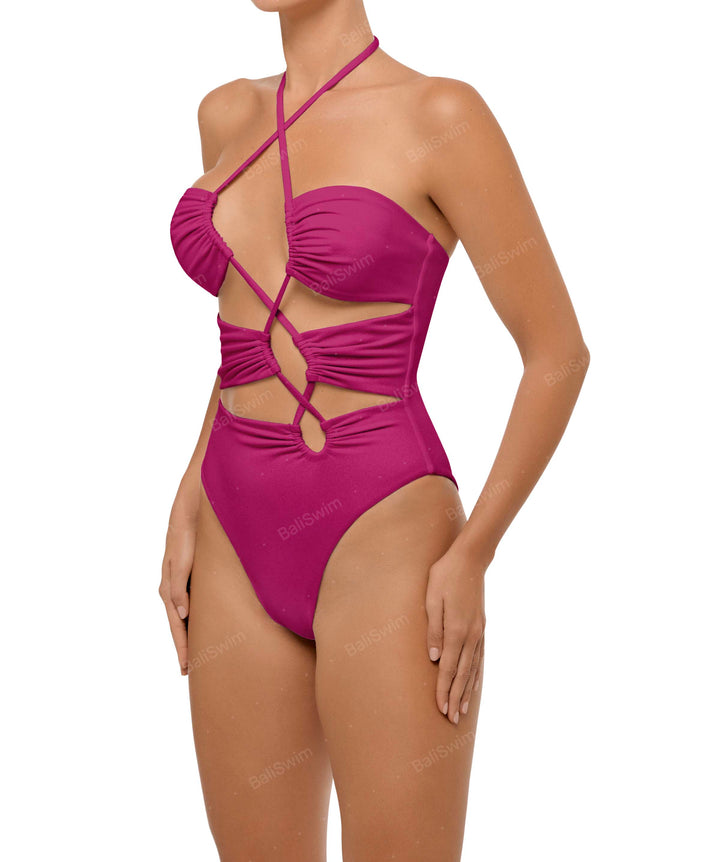 BSWS-S59 Bandeau Halter Asymmetrical Tunnel One Piece