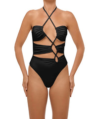 BSWS-S59 Bandeau Halter Asymmetrical Tunnel One Piece