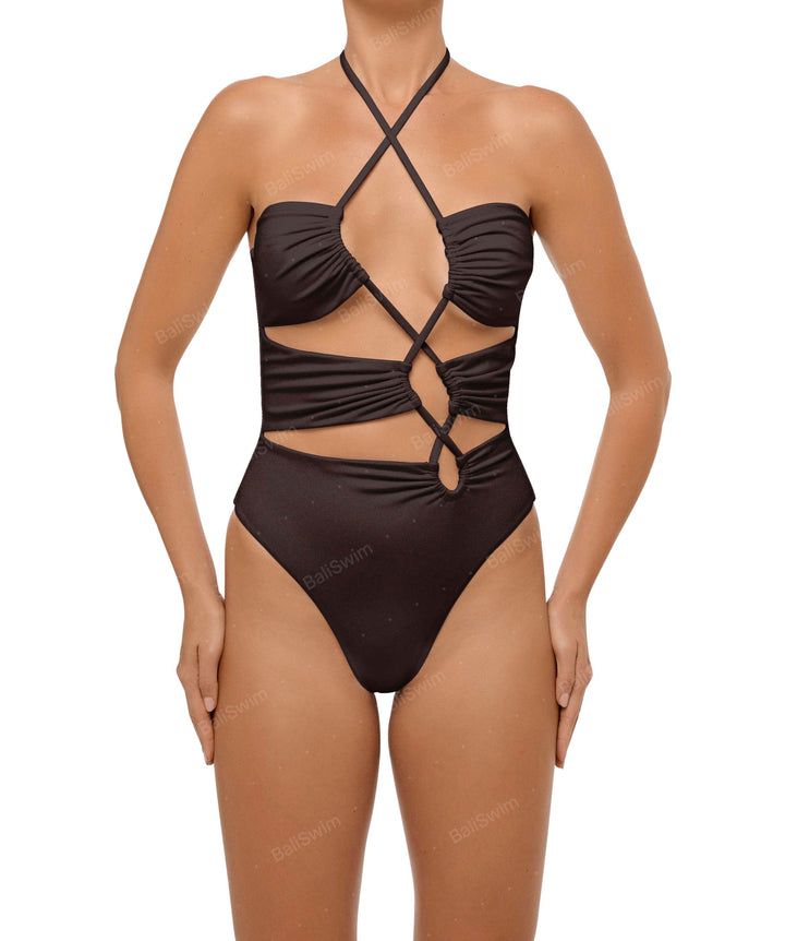 BSWS-S59 Bandeau Halter Asymmetrical Tunnel One Piece
