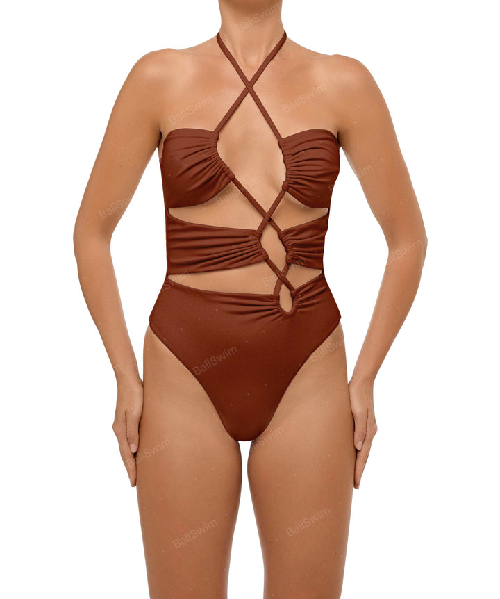 BSWS-S59 Bandeau Halter Asymmetrical Tunnel One Piece