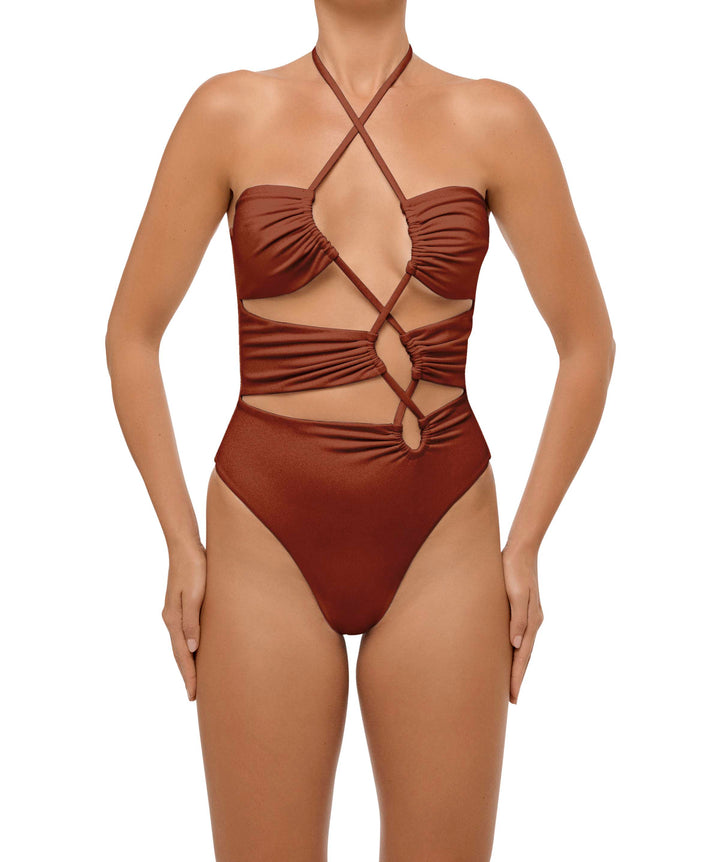BSWS-S59 Bandeau Halter Asymmetrical Tunnel One Piece