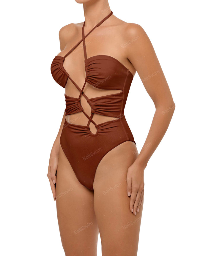 BSWS-S59 Bandeau Halter Asymmetrical Tunnel One Piece
