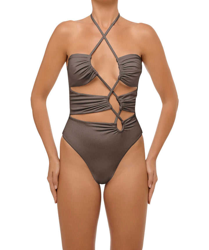 BSWS-S59 Bandeau Halter Asymmetrical Tunnel One Piece