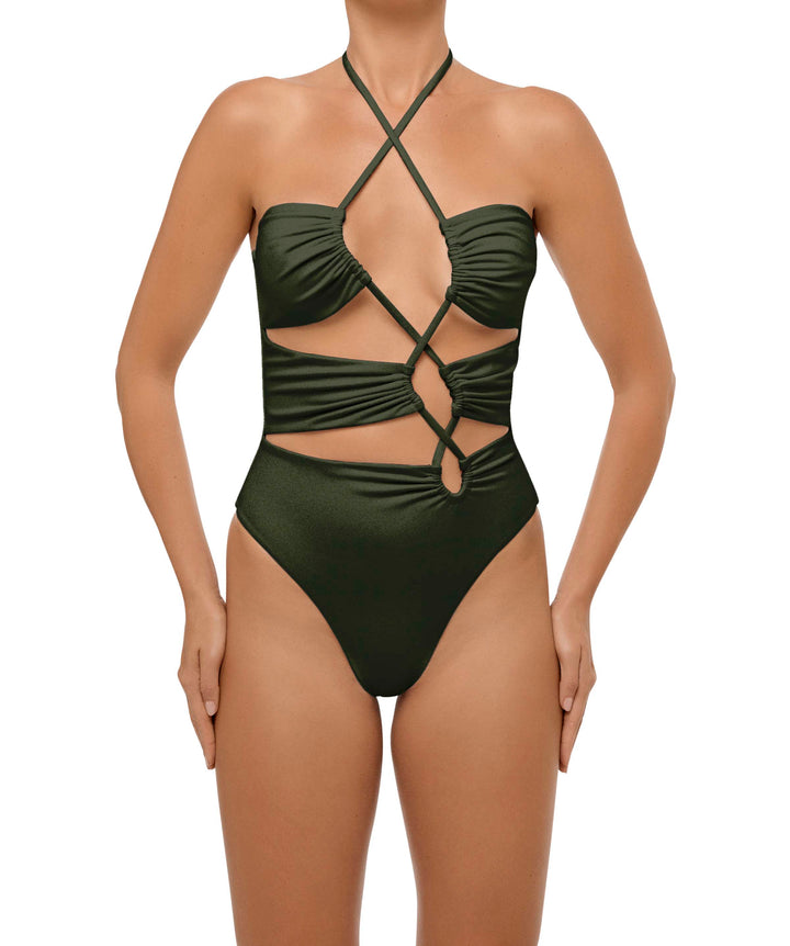 BSWS-S59 Bandeau Halter Asymmetrical Tunnel One Piece