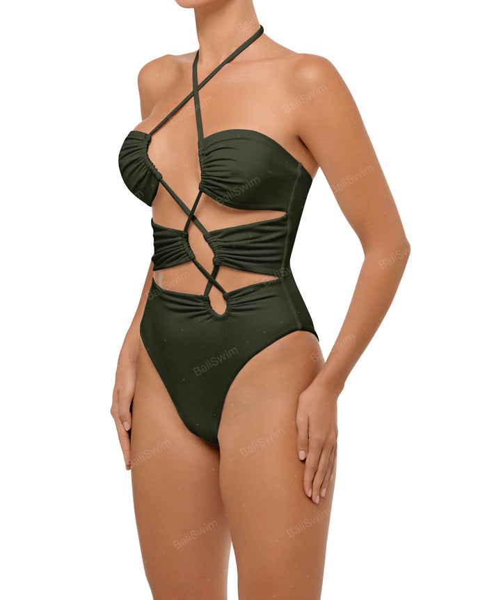 BSWS-S59 Bandeau Halter Asymmetrical Tunnel One Piece