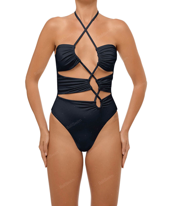 BSWS-S59 Bandeau Halter Asymmetrical Tunnel One Piece