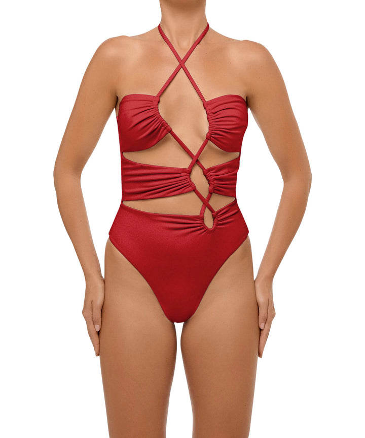 BSWS-S59 Bandeau Halter Asymmetrical Tunnel One Piece
