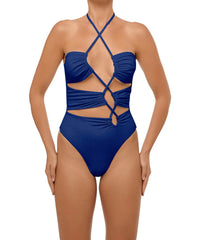 BSWS-S59 Banblue-gateu Halter Asymmetrical Tunnel One Piece