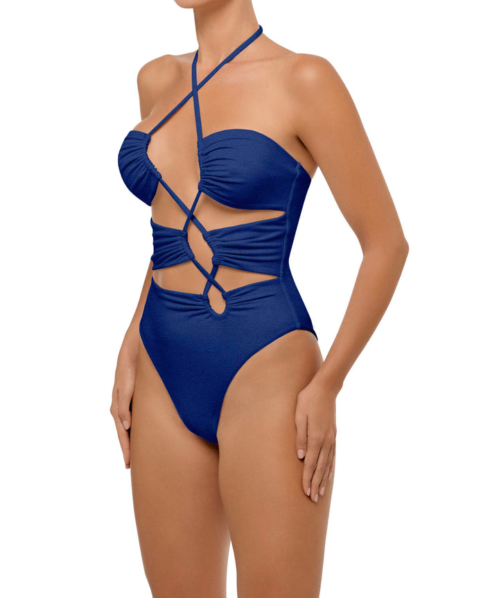 BSWS-S59 Banblue-gateu Halter Asymmetrical Tunnel One Piece