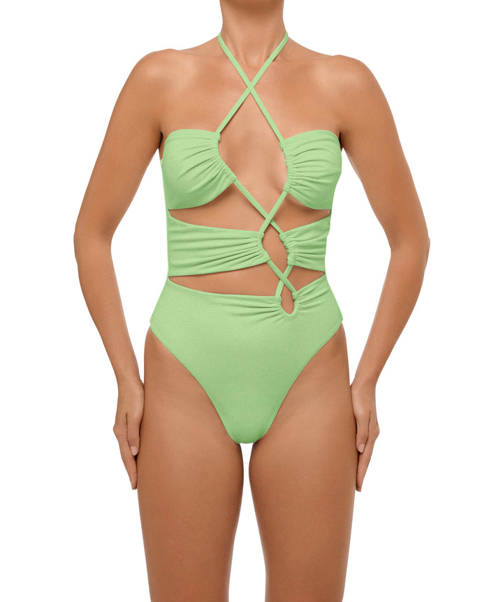 BSWS-S59 Bandeau Halter Asymmetrical Tunnel One Piece