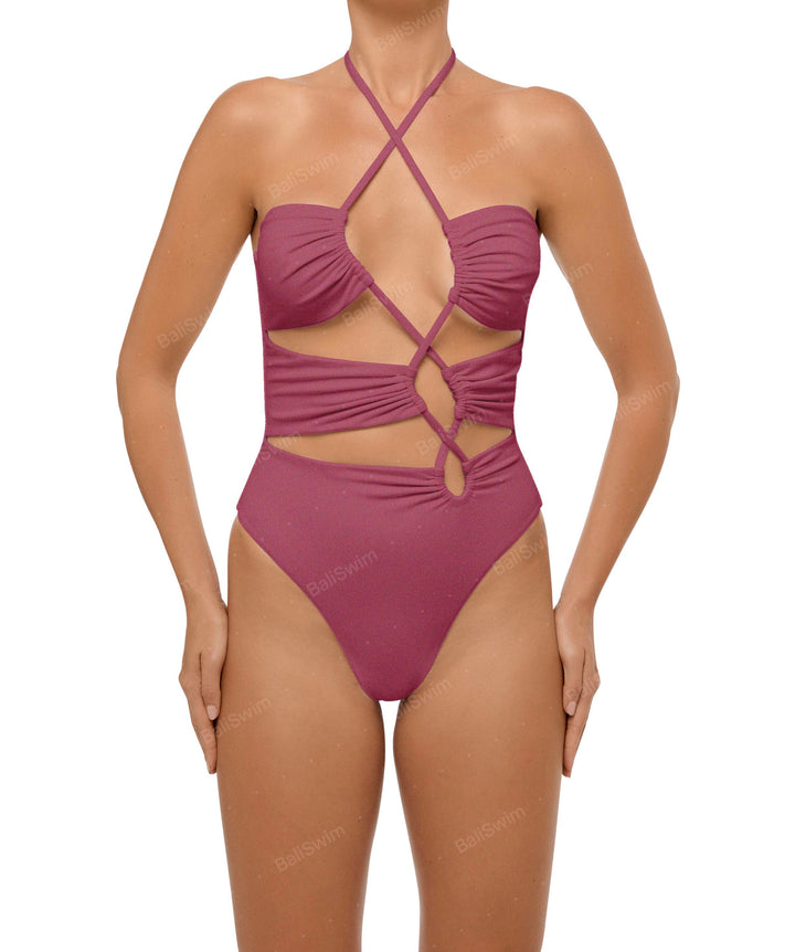 BSWS-S59 Bandeau Halter Asymmetrical Tunnel One Piece