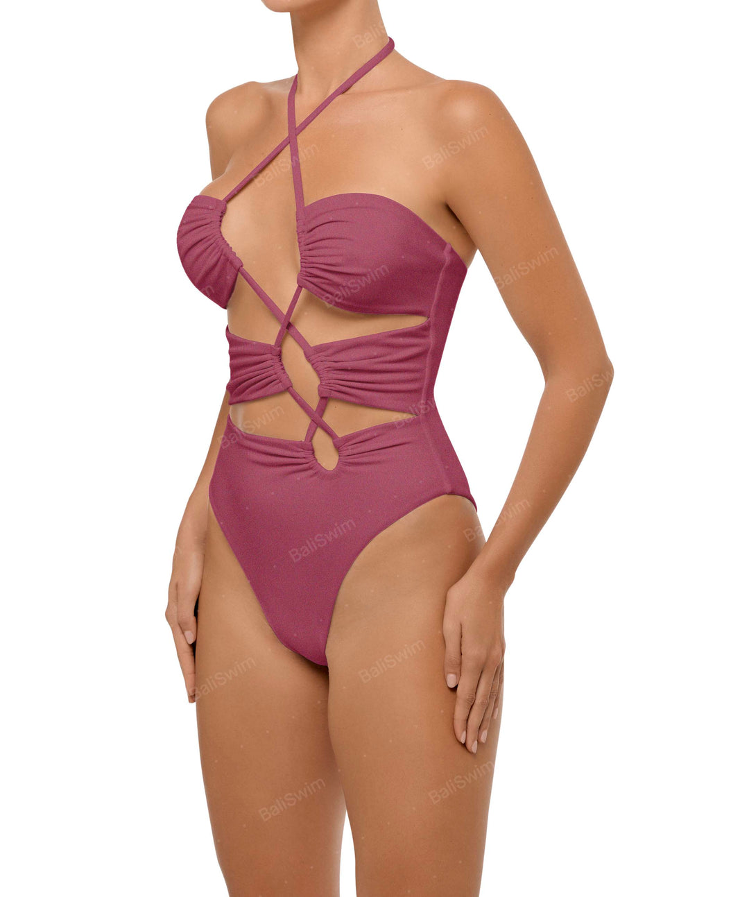 BSWS-S59 Bandeau Halter Asymmetrical Tunnel One Piece