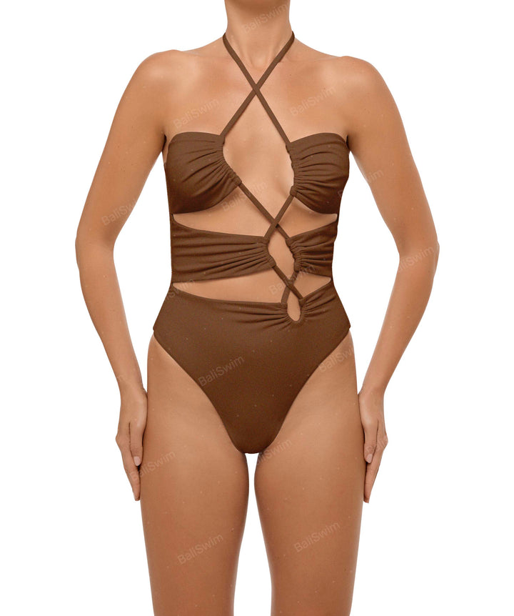 BSWS-S59 Bandeau Halter Asymmetrical Tunnel One Piece
