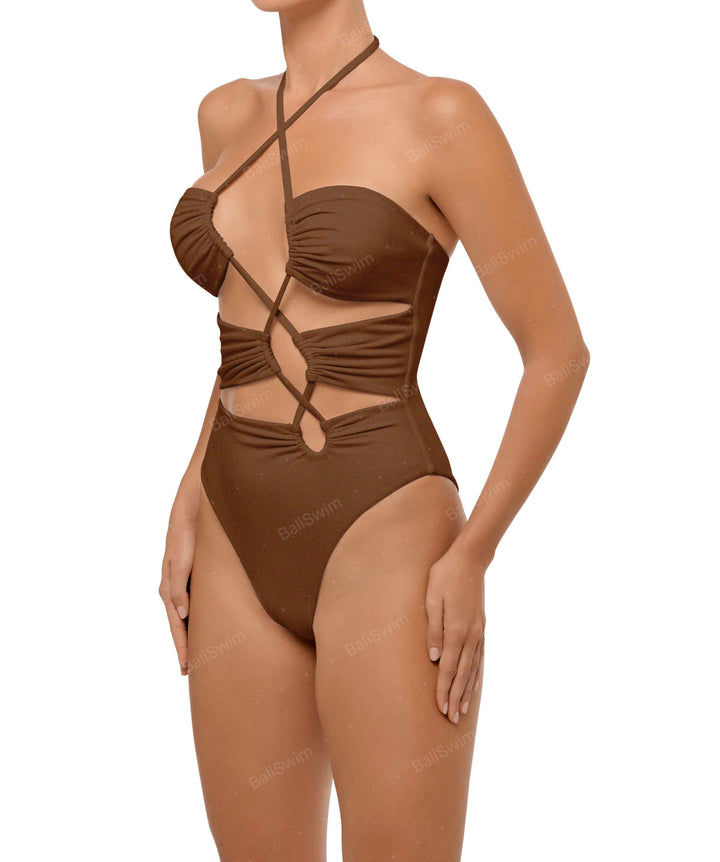 BSWS-S59 Bandeau Halter Asymmetrical Tunnel One Piece
