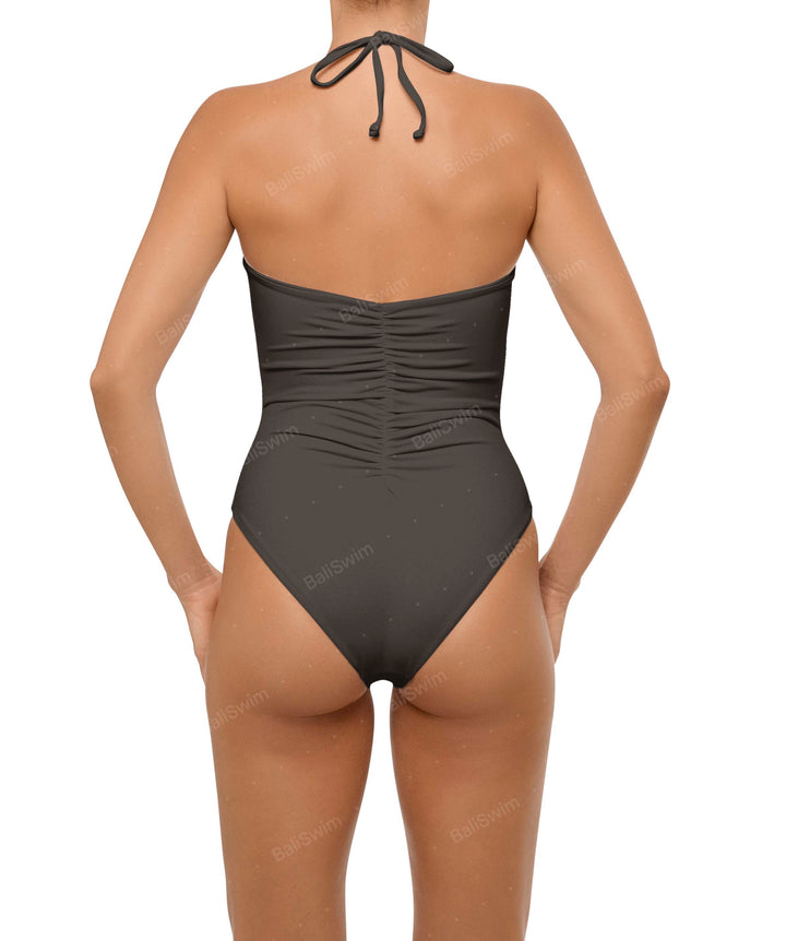 BSWS-S60 Plunge Neck Ruched Front One Piece