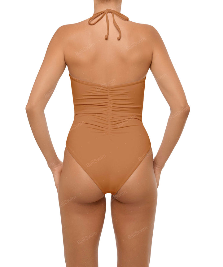 BSWS-S60 Plunge Neck Ruched Front One Piece